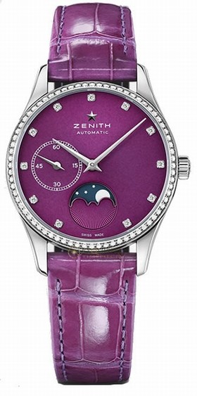 Zenith Elite Violet Dial Automatic Moonphase Ladies Watch