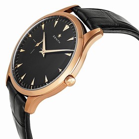 Zenith Heritage Ultra Thin Black Dial 18kt Rose Gold Black Leather Men's Watch 18201068121C493