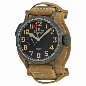 Zenith Pilot Montre d Aeronef Type 20 GMT Automatic Black Dial Calfskin Leather Men's Watch 96243169321C738